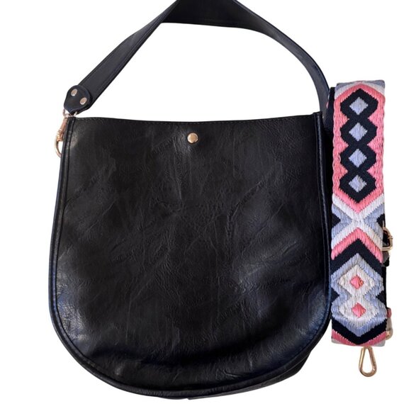 2- Ah Dorned Black Faux Leather Crossbody Bag Aztec Strap NWT - Picture 16 of 16